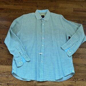 True Measure Blue and Green Check Linen LS XL button down